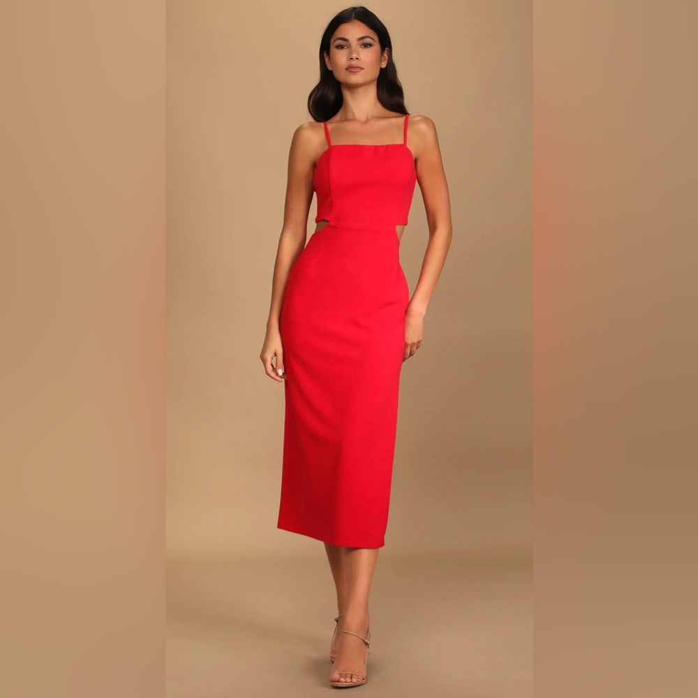 Lulus Only the Good Times Red Sleeveless Cutout Midi Dress - Picture 2 of 6
